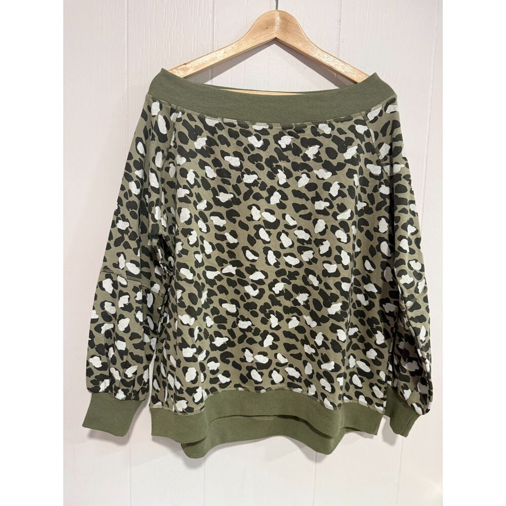 Easel Olive Leopard Terry Knit Off-Shoulder Sweatshirt